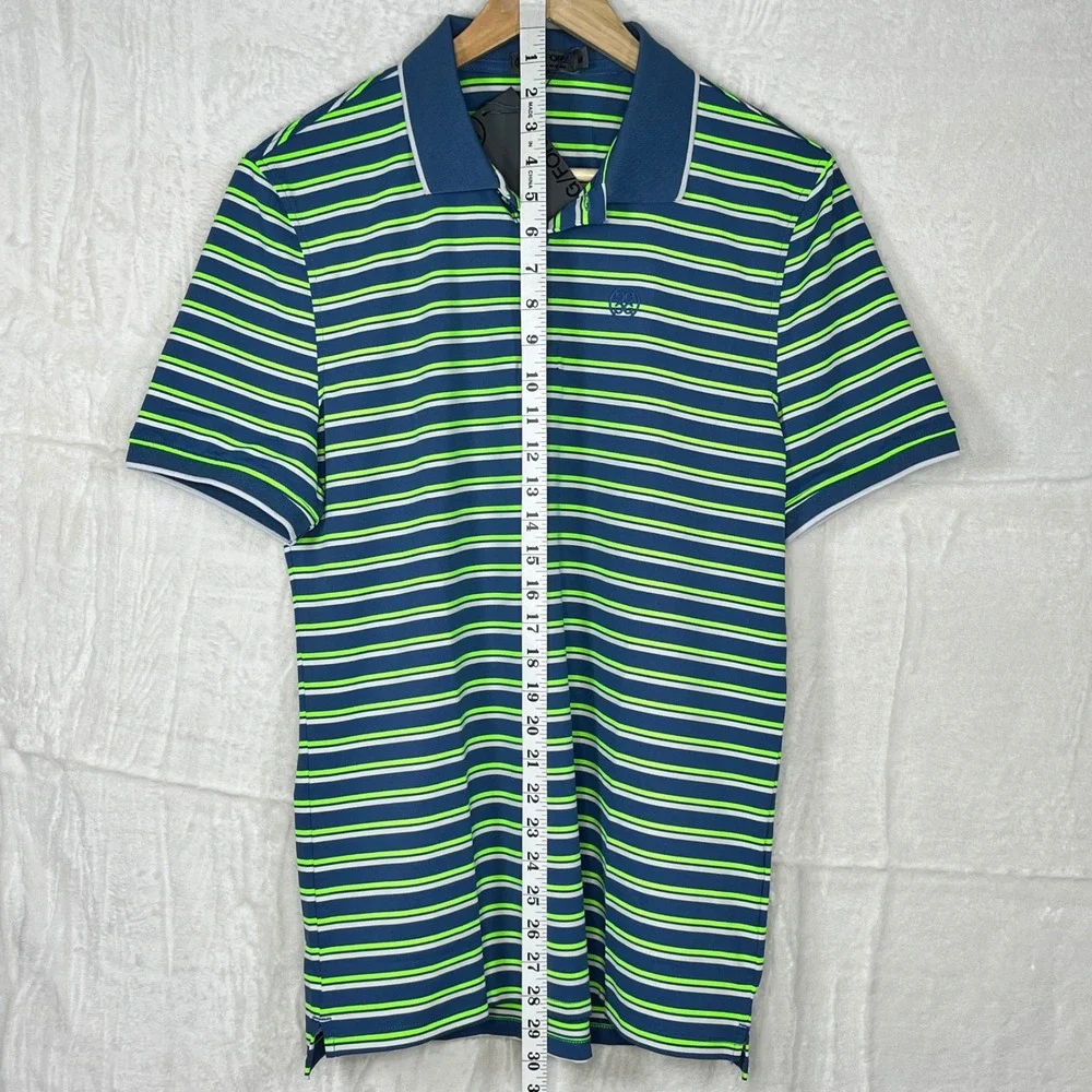 G/FORE Mens Striped Golf Polo Shirt Size M‎ Short Sleeve Blue Green White, NWT